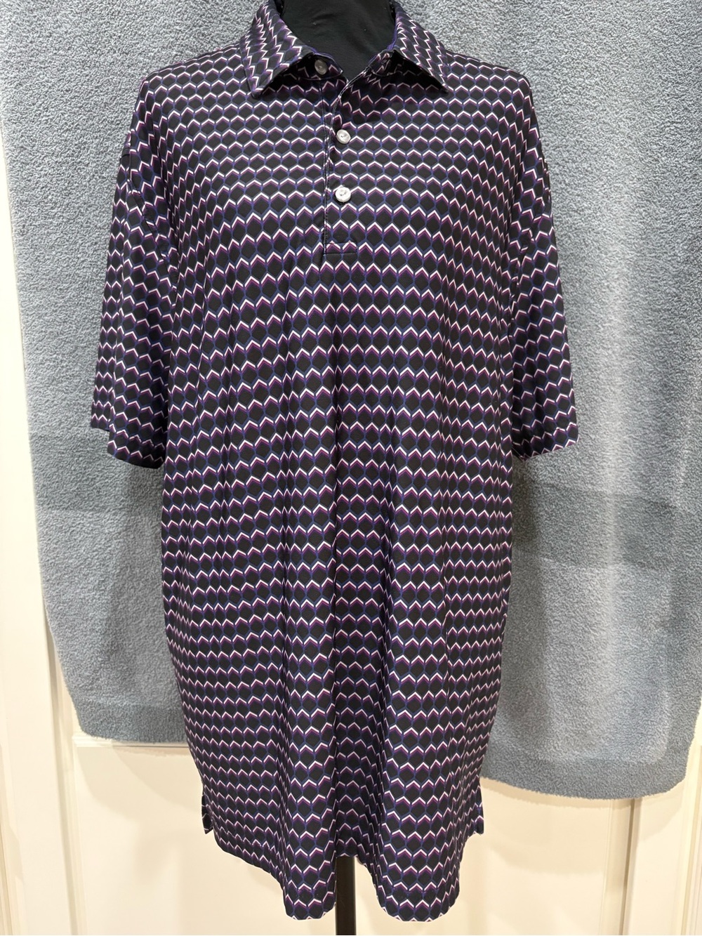 Hickey Freeman Navy and Purple Geometric Polo